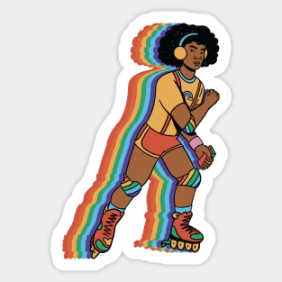 Vintage Roller Girl on Rollerblades // Rainbow Skater Sticker